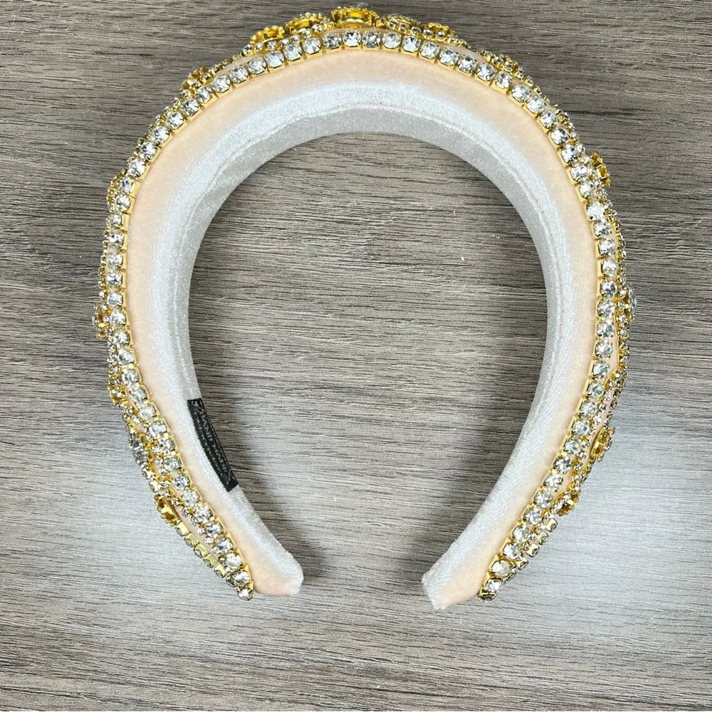 Champagne Gold Crystal Rhinestone Embellished Vintage Inspired Velvet Headband